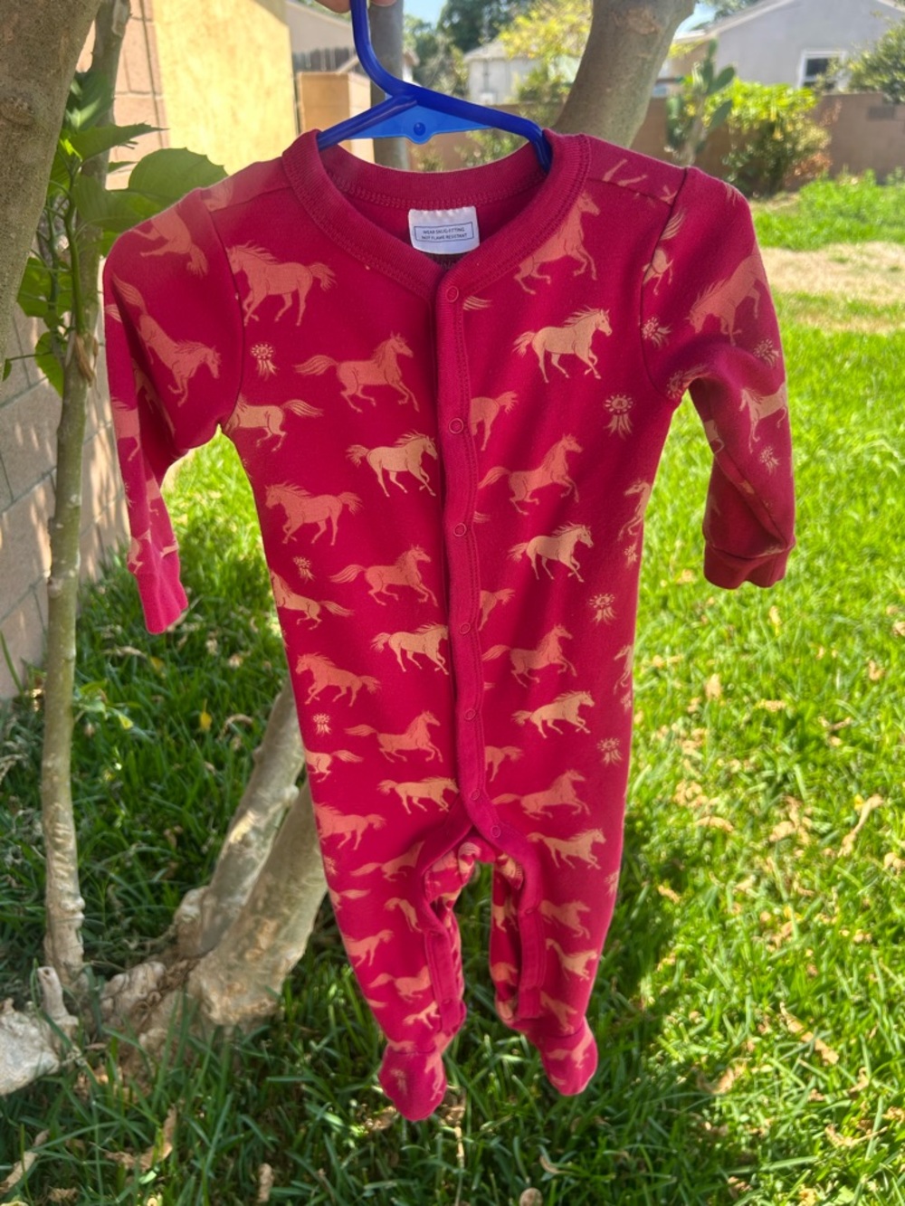 Shyanne Red Footed Pajamas with Cream Horse Print